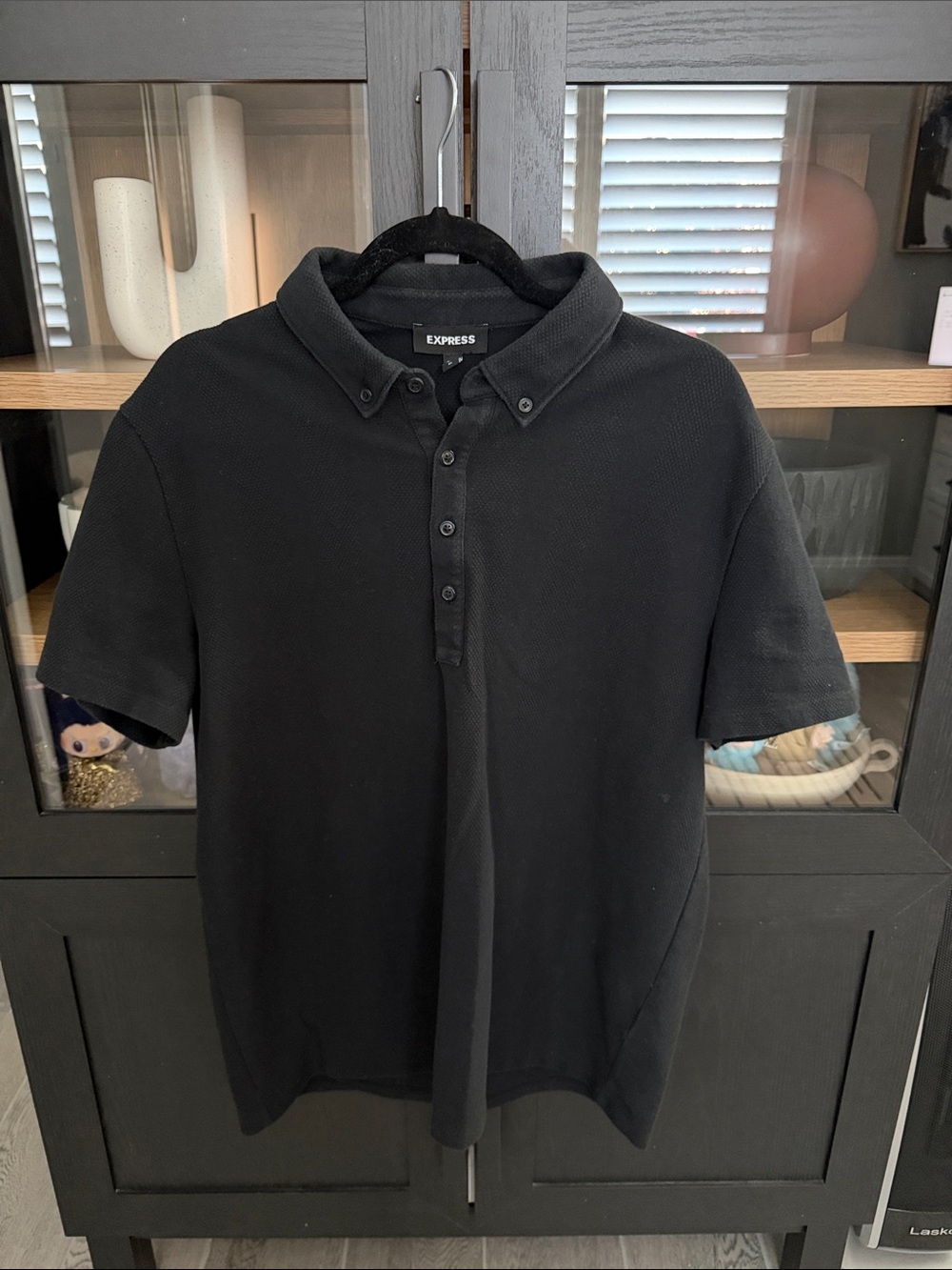 Express Men’s Black Button-Down Collar Polo